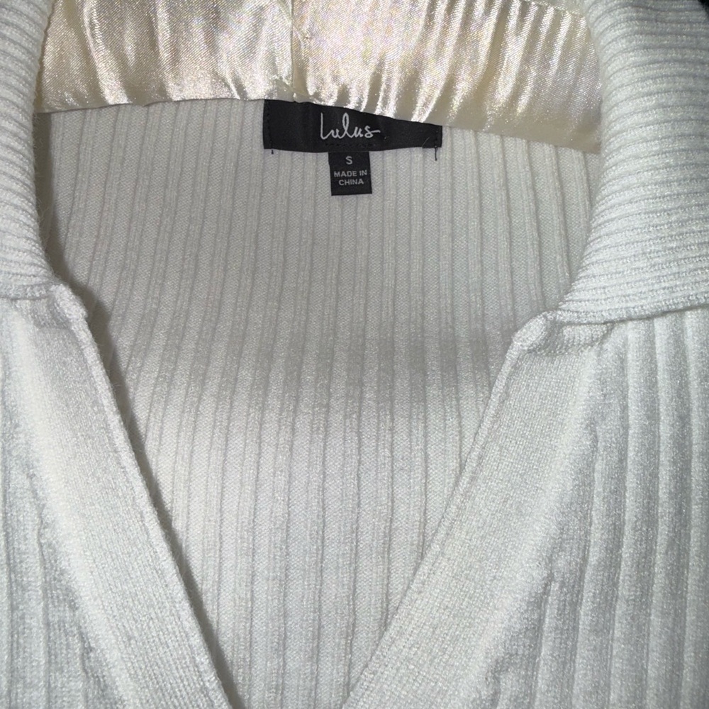 Lulus White Ribbed Collared Knit Cardigan - Picture 4 of 5